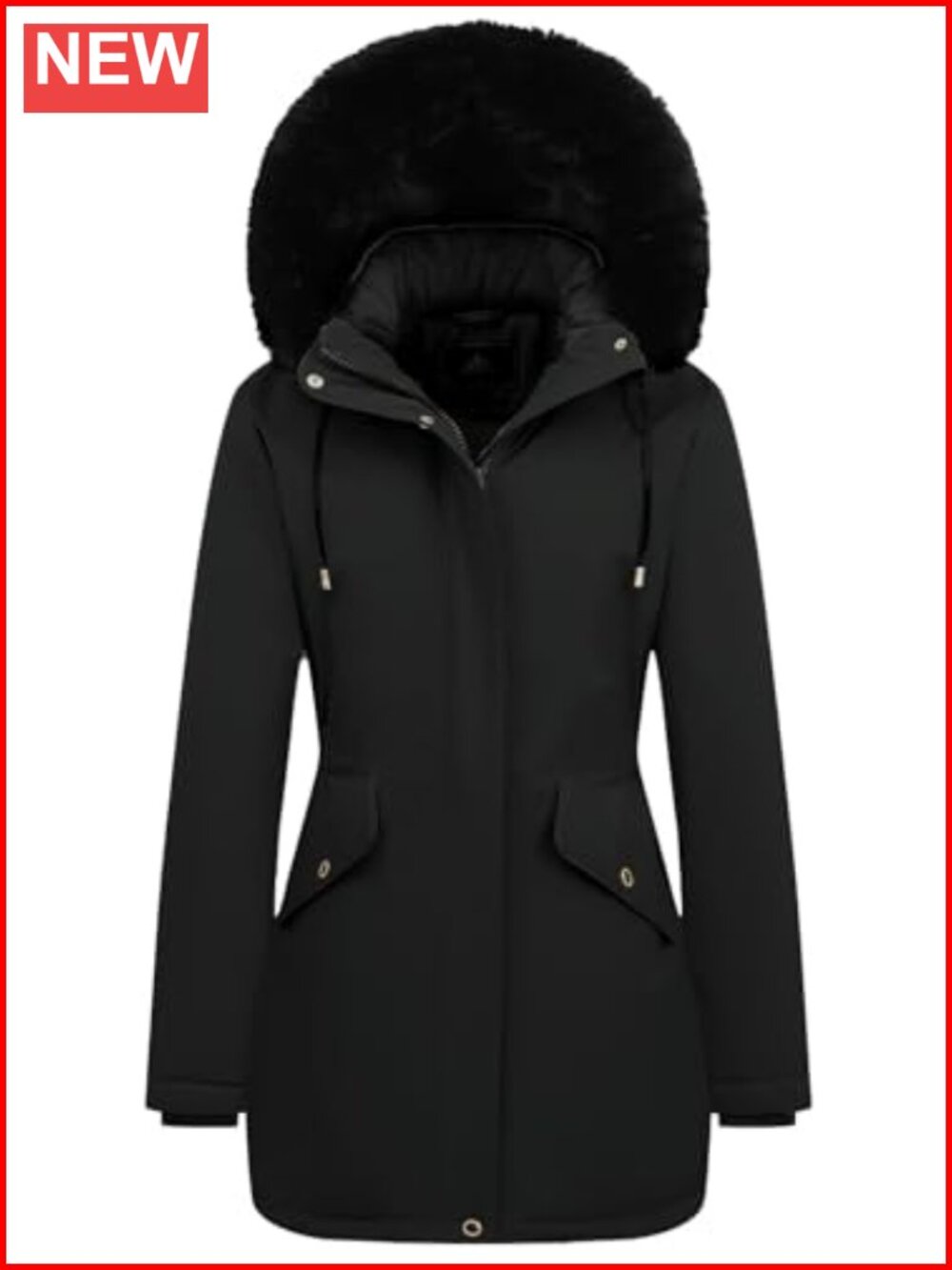 Women's Long Winter Down Puffer Coat with Removable Faux Fur Hood, Fleece Lined